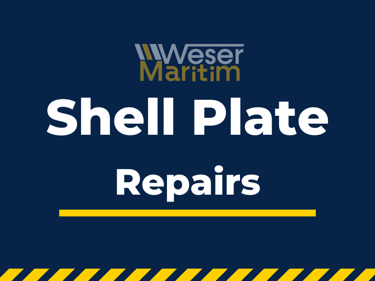 Weser Maritim Shell Plate Repairs Banner with company logo on a blue background.