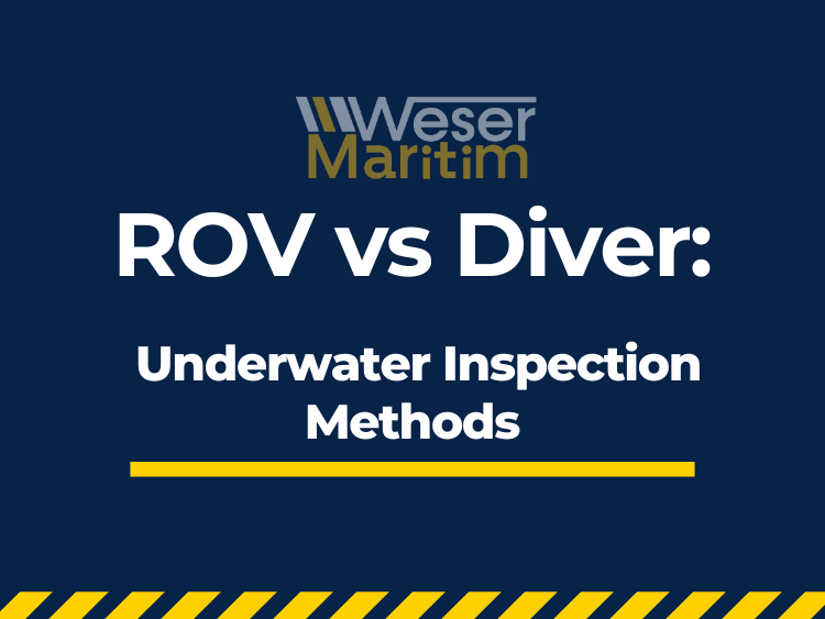 ROV vs Diver comparison banner by Weser Maritim for underwater inspection methods.